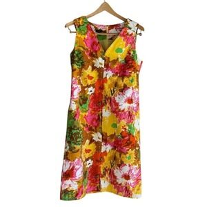 Talbots Midi Dress Sleeveless Yellow Pink Floral Women's Sz 10 Office Shower